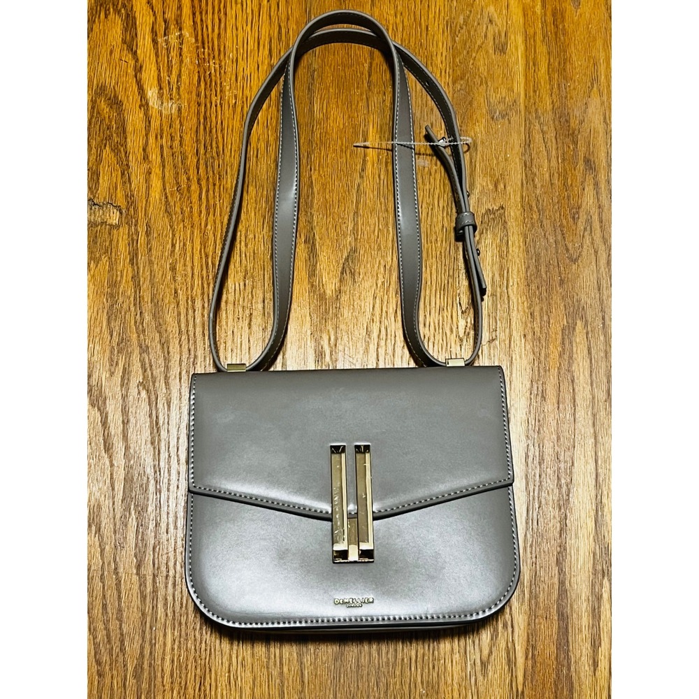 DeMellier Vancouver Grey Leather Crossbody Shoulder Bag Gold Hardware